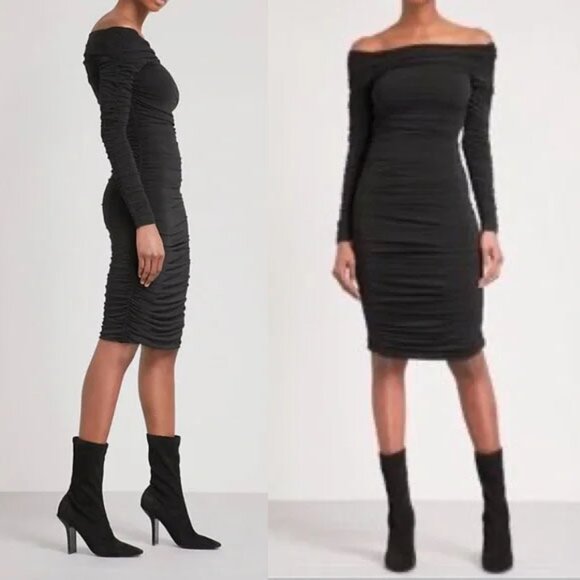 Elizabeth and James Blaise Ruched Dress M Black Sexy Bodycon LBD Designer $375 - Picture 5 of 13